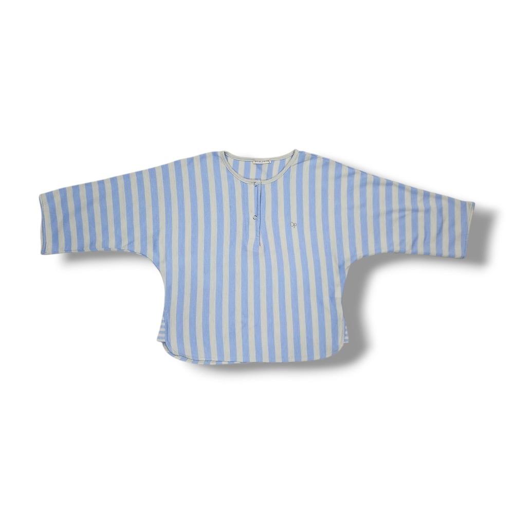 Vintage 80s Ocean Pacific Blue/Gray Striped Henley Shirt Women's M USA Made